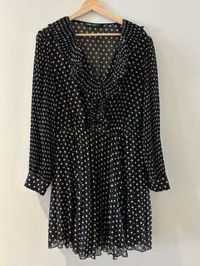 Zara Women’s Black Polka Dot Ruffle V-Neck Dress Sz XL